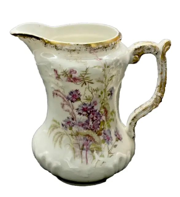 Pot À Lait 1900 Porcelaine De Limoges à décor de chardons fleurs mauves & or