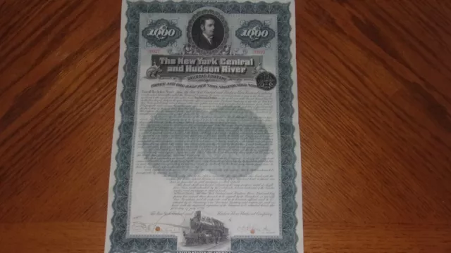 New York Central & Hudson River RR Bond  Issued 1897 with 10 Coupons Attached