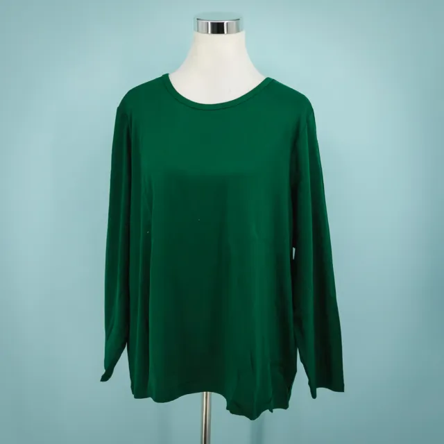 Lands End Plus Size 3XP Top Shaped Fit Crew Neck Long Sleeve Pine Green Kit NWT