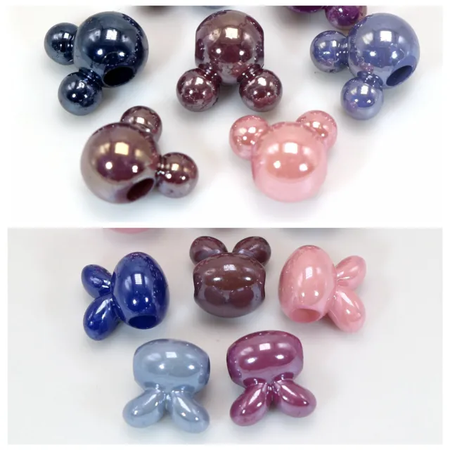 50 Mixed Color Acrylic Mouse Head Bunny Rabbit Charm Beads 16mm With Big Hole