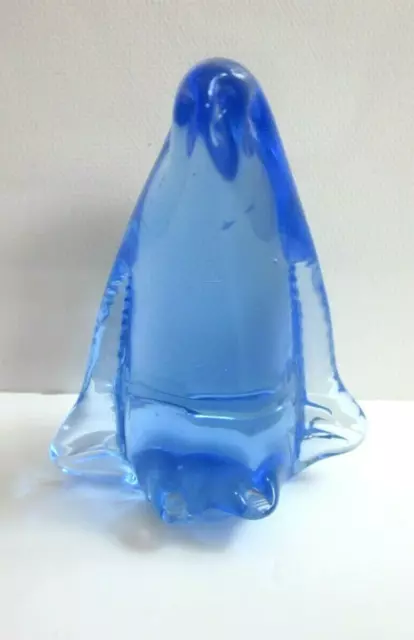 Vintage Blue Art Glass Penguin Unmarked 3 1/4" Tall