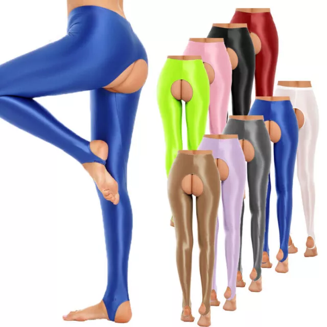 UK WOMENS SEXY See-through Shiny Glossy Skinny Trouser Pants Open Crotch  Legging £15.99 - PicClick UK