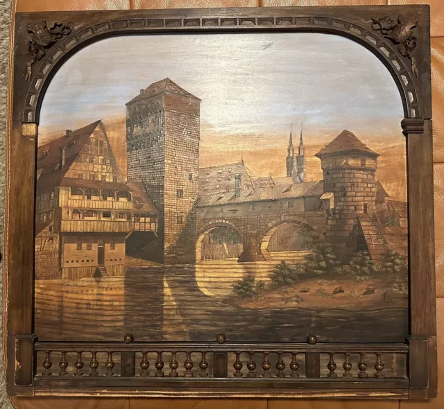 Johann Adelhard Wood Mosaic Nuremberg Scene 1889 Germany Black Forrest 18.5”x23” Johann Adelhard Wood Mosaic Nuremberg Scene 1889 Germany Black Forrest 18.5”x23”