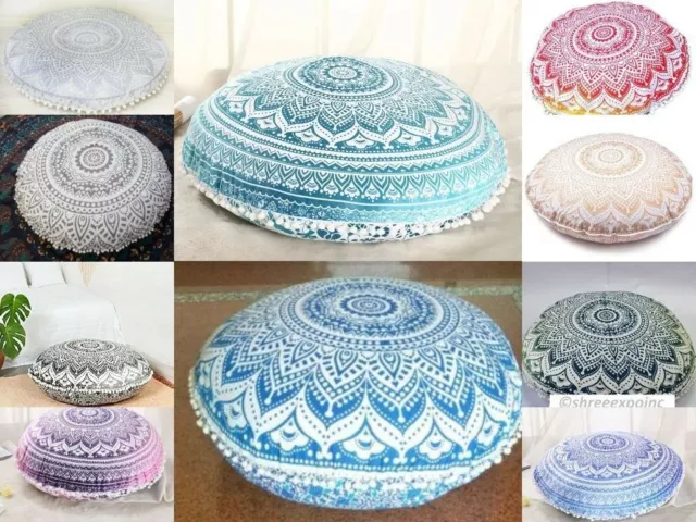 Large Round Mandala Floor Pillow Cushion Cover Ottoman Stool Meditation Cover