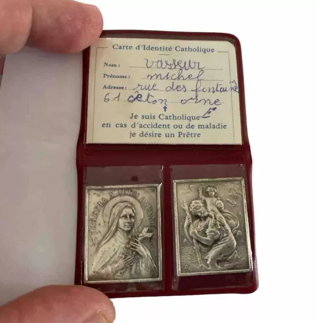Ancienne Carte Catholique Reliquaire Esoterisme Priere Medaille Argent ? vierge