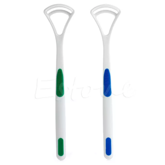 2 Pcs Oral Care Clean Away Bad Breath Tongue Cleaner Brush Scraper Handle