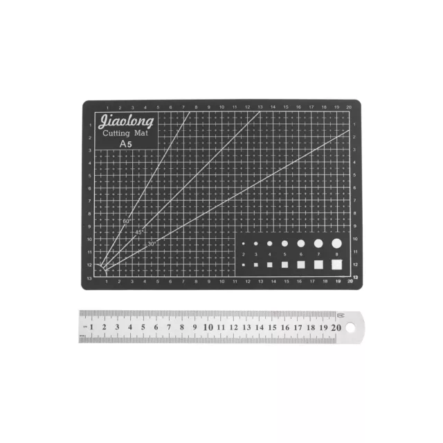 Cutting Mat & Metal Ruler Set A5 Black Mat 20CM 0.7mm Thick Ruler