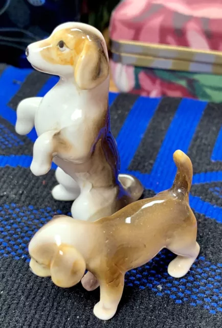 Vintage miniature Bone China Figurines Dogs set of  Two