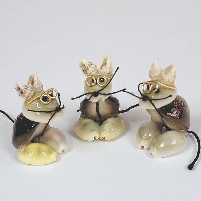 Adorable Shell Mice with glasses lot of 3 2" tall whiskers and tails