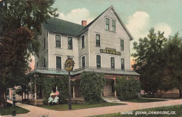 Hotel Quinn Cambridge Illinois IL Guests Outside c1910 Postcard