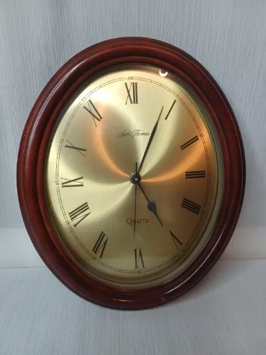 Seth Thomas Wall Clock Oval Wood Framed Vtg 70's West Germany Quartz Movement