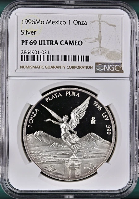 Mexico LIBERTAD 1 oz Silver 1996 PROOF -NGC PF69- RARE! Mintage Only:2,000