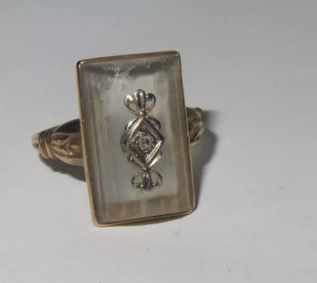 10K Art Deco Camphor Glass Diamond Ring Jewelry Size 7 (EF75)