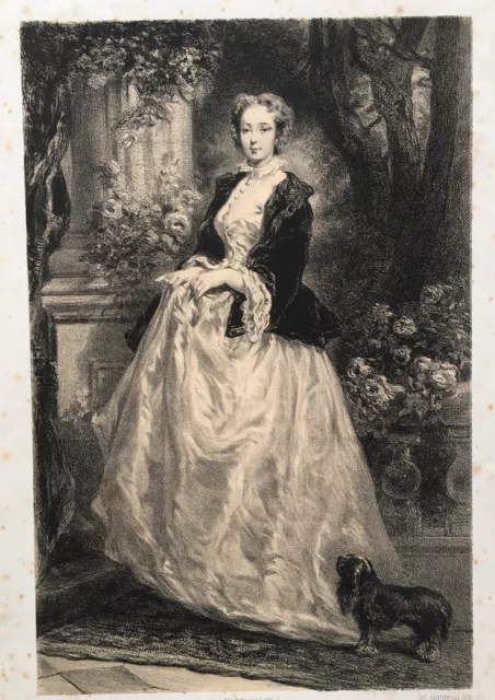 GRAVURE LITHO 19e « La Promenade », Eug. Isabey, Cel. Nanteuil, 23 x 15 cm +tour