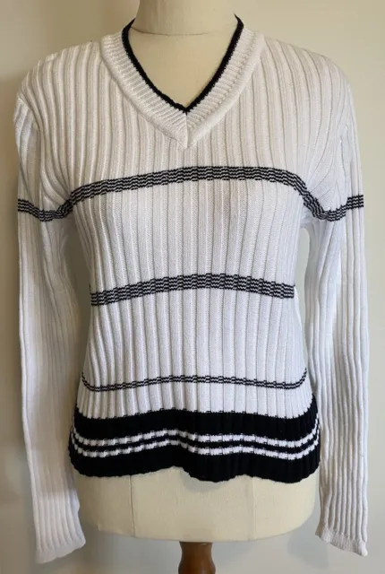 Sportsgirl White & Black Knitted Jumper. 100% Cotton Size M. New Without Tags
