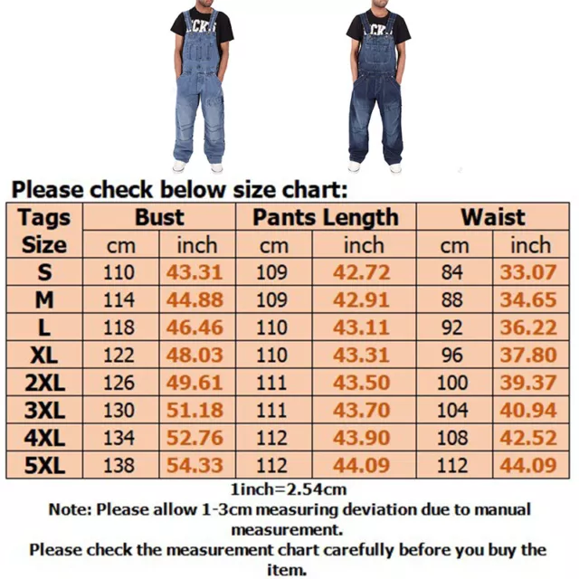 Men Casual Denim Dungarees Pants Overalls Bib And Brace Coveralls Jeans Trousers 2