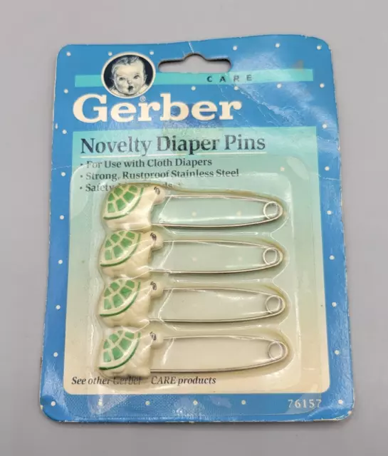 New 1991 Set Of 4 Vintage Baby Gerber Novelty  Diaper Pins Turtles