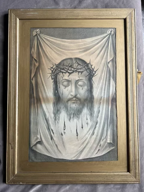 ANTIQUE PRINT PENCIL Drawing Of Jesus With Crown Of Thorns $125.00 ...