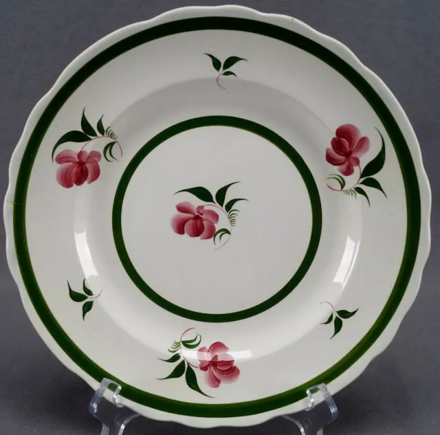 Hand Painted Staffordshire Brushstroke Pink Flowers & Green 10 1/4 Plate 1830-50