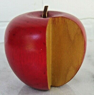 WOODEN APPLE Hand Turned Wood  Treen Vintage Suede Stem COUNTRY FARMHOUSE