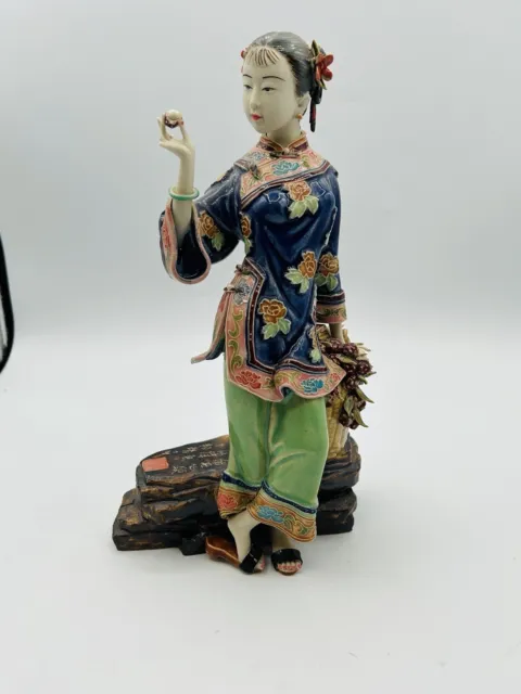 China Wucai Porcelain Pottery Figurine Statue Oriental Ancient Belle Lady AS IS