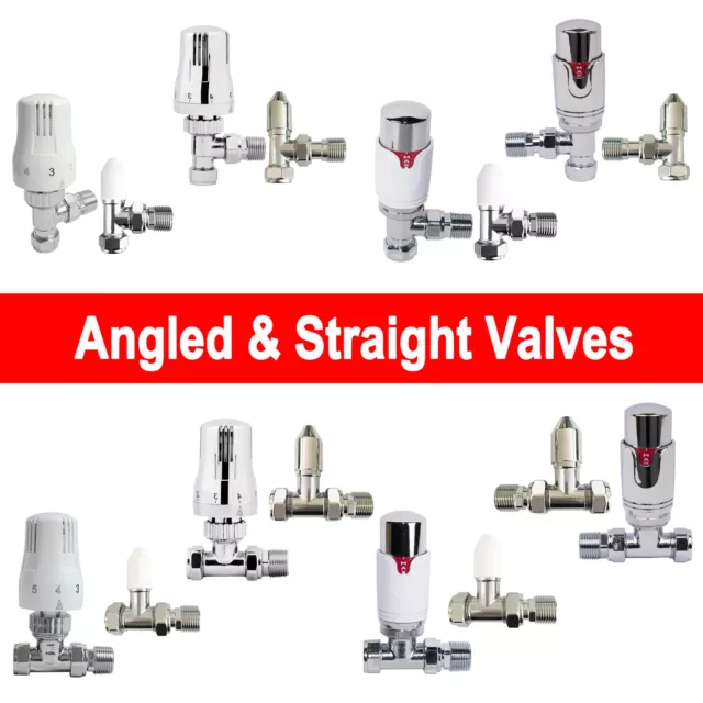 Angled & Straight Designer Radiator Compact Towel Rail Valves Thermostatic 15mm