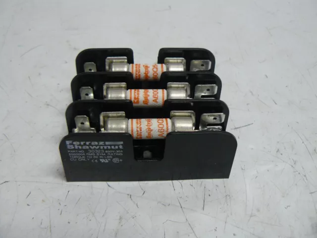 Ferraz Shawmut 30323 fuse block 600 v 30 amp with 3 A60Q5-2 fuses new