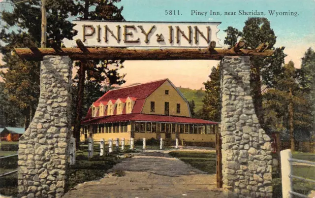 Sheridan, Wyoming WY     PINEY INN  Rock Pillars & Sign   VINTAGE   Postcard