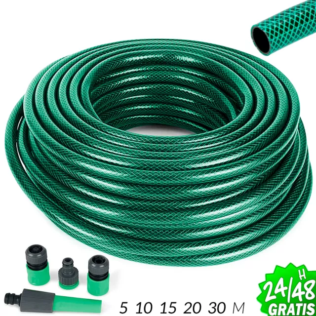 Hose Water Garden Reinforced Triple Layer Flex PVC 5 10 15 20 30M + Accessories