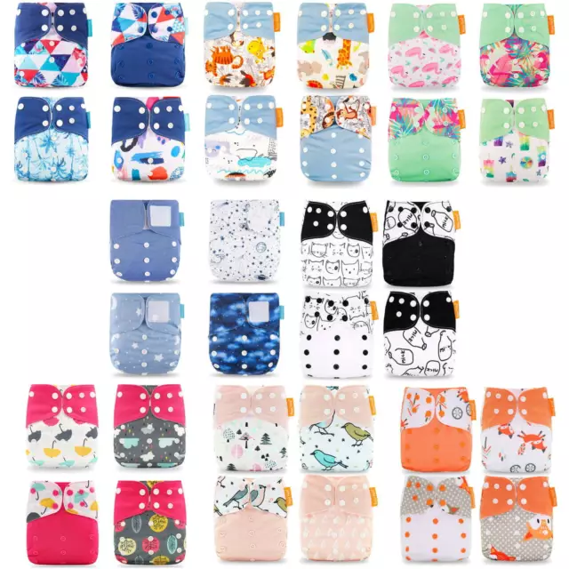 Reusable Cloth Nappies Adjustable 4-Pack - Absorbent Machine Washable 8 Designs