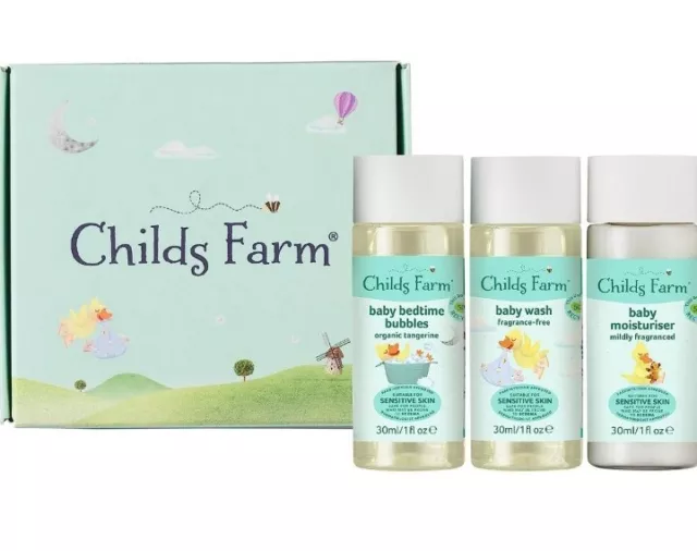 Childs Farm body wash, bedtime bubbles & moisturizer 30ml of each BNIB