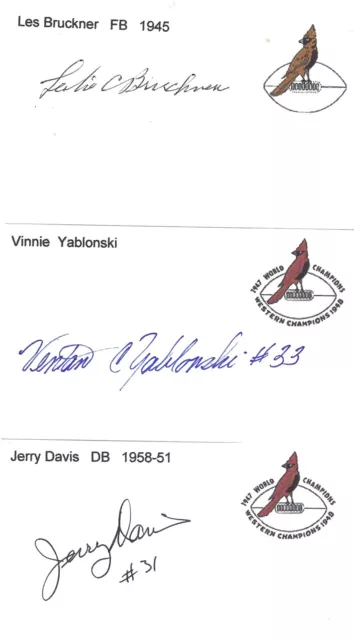 1948-51 Vinnie Yablonski Chicago Cardinals Football Signed Index Card Deceased
