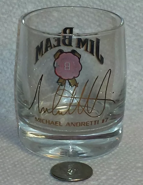 Indy Race Car Driver Michael Andretti Signature Gold Print Jim Beam Shot Glass