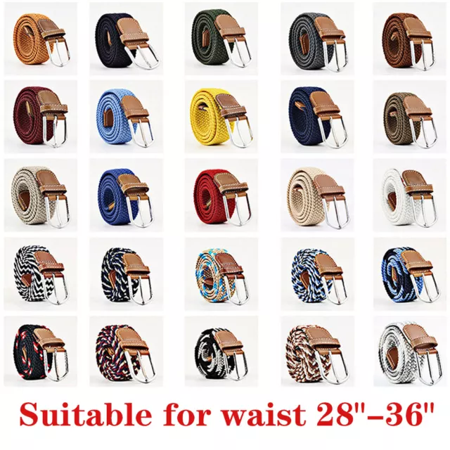 Men's Stretch Belt Women Canvas Elastic Fabric Woven Multicolored Braided Belts