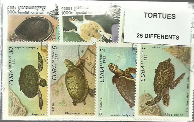 Lot 25 timbres thematique " Tortues "