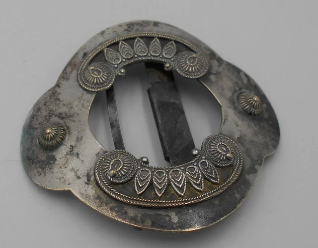 Boucle De Ceinture Ancienne En Argent Massif - Lorenzi Milan Italie - Vintage