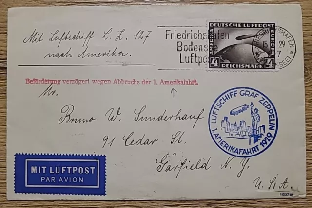 Brief Graf Zeppelin LZ 127 Friedrichshafen New York USA 1929 Amerikafahrt (0324