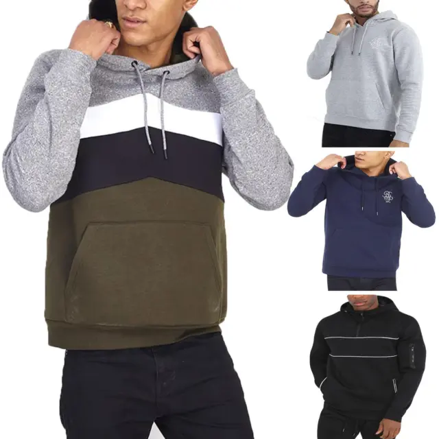 Mens Hooded Sweatshirt Casual Pullover Jumper Sweat Fleece Soft Hoodie Top UK