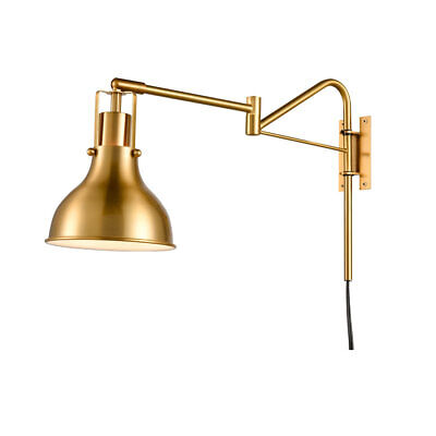 Industrial Plug in Wall Sconce Gold Swing Arm Bedside Reading Lamp Wall Light