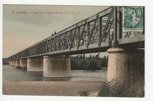 COSNE SUR LOIRE - Nievre - CPA 58 - Pont du Chemin de Fer du P.O. Cp toilée Coul