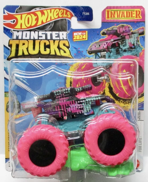 2024 HOT WHEELS Monster Trucks A Case Invader Pink Wheels Camo Crashers