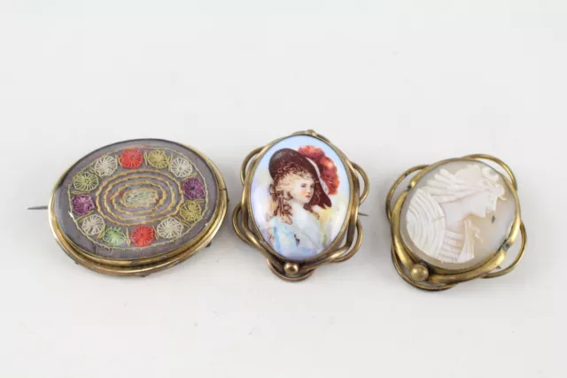 True Vintage Brooches 1940's Antique Shell Cameo x 3