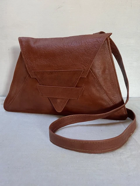 Mini Sac Bandoulière Vintage Cuir Fauve Et Toile Beige, Deadstock NOS Des Années 70/80