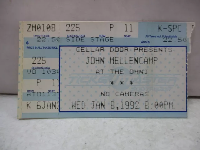 1992 John Mellencamp at the Omni Concert Ticket Stub
