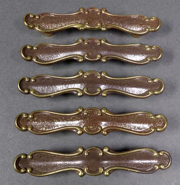 5 Vintage Drawer Pull Handles French Provincial Brown Gold~3” Centers