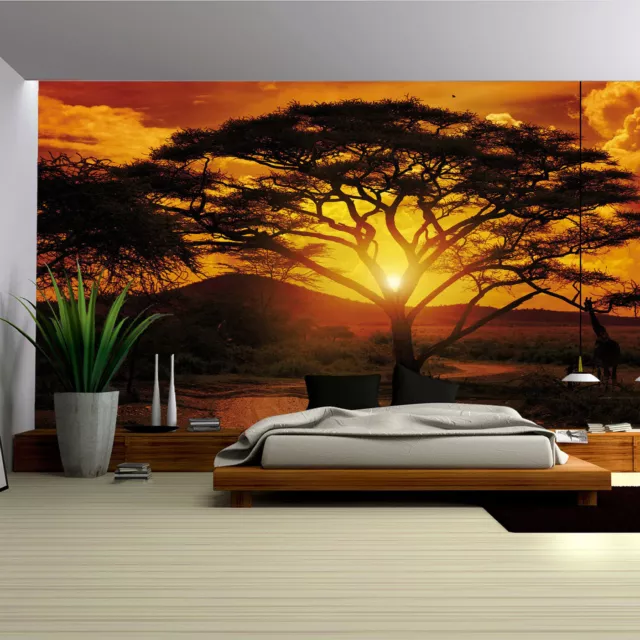 Vlies Fototapete XXL Safari Afrika Sonnenuntergang Baum Wohnzimmer Tapete 75