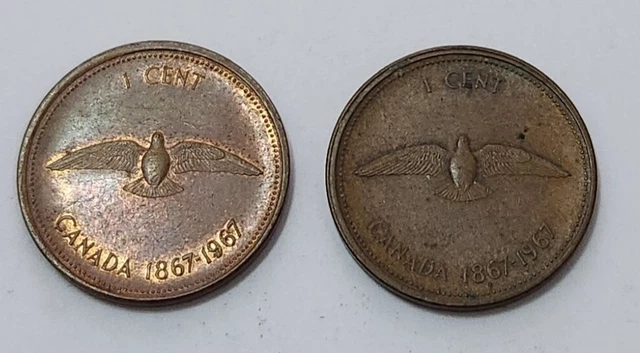 Canada 🇨🇦 One Cent (1867-1967 Commemorative Cent) (Lot Of Two Coins)