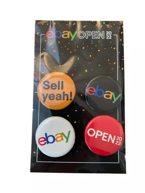 eBay Open 2022 Swag  SET OF 4 Pinback Button Badge SELL YEAH Bag Pin