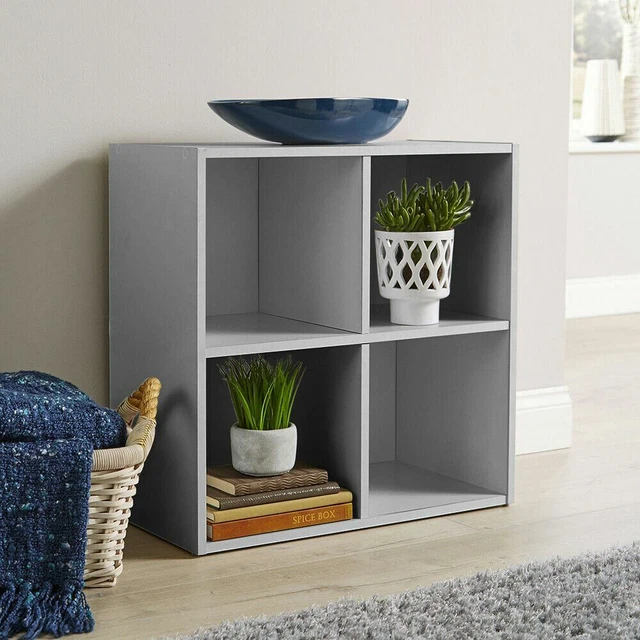 GREY STORAGE CUBE 4 Shelf Bookcase Wooden Display Unit Organiser