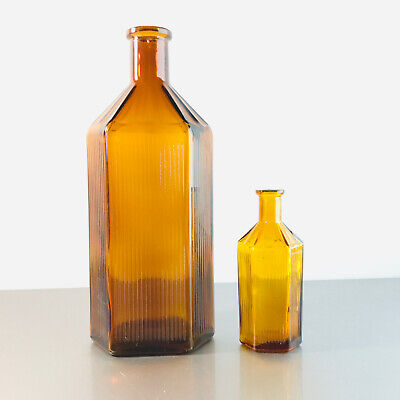(m119) Braune Apothekerflaschen  Apotheke Arzt Flaschen Set Glas 10,5 / 21,5 cm 4